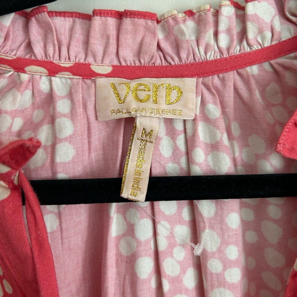 Verb Coral Tiered Ruffle Mini Dress Medium Boho Cotton Tie Waist - Picture 2 of 8